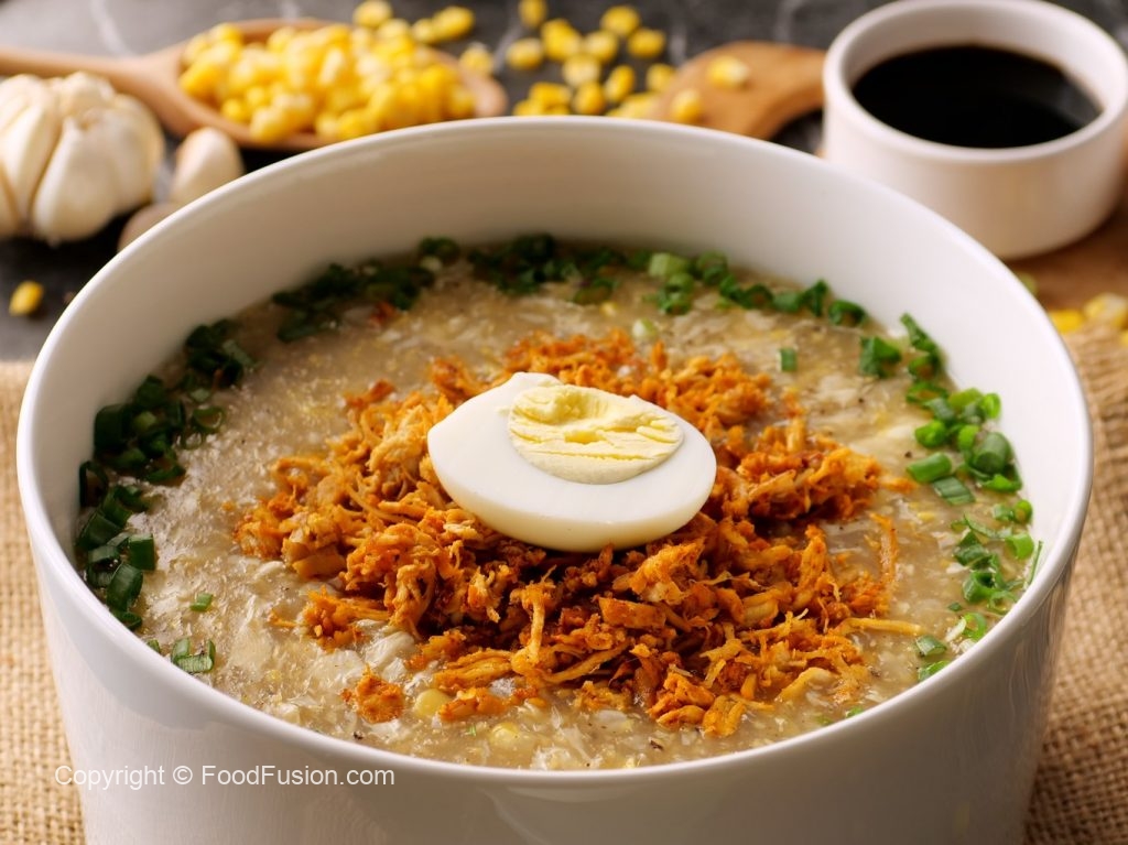 Corn Soup with Spicy Tikka Chicken & Pickled Green Chillies Food Fusion