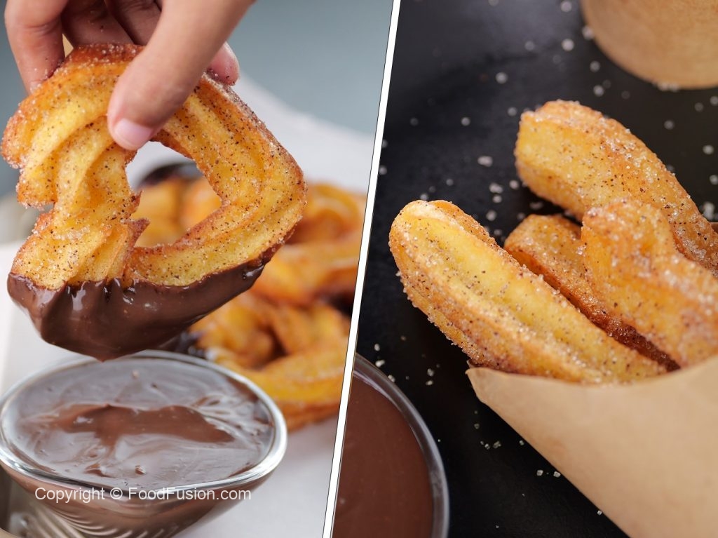Churros with Cream Chocolate Dip Food Fusion
